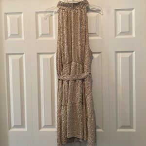 Leaf Pattern Ruffled Halter Dress w/Tie